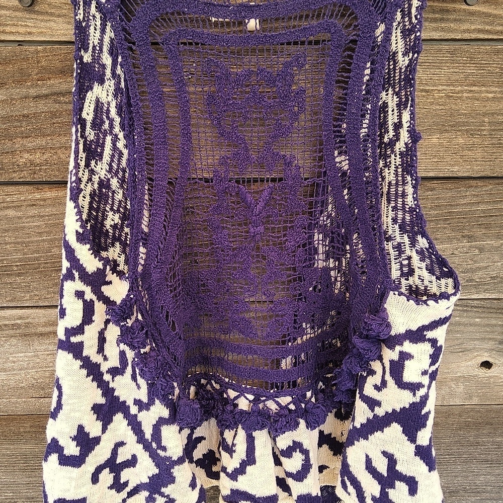 MOTH Anthropologie Purple & White Patterned Sleeveless Vest Size M/ L - Picture 8 of 9